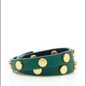 Tory Burch Green & Gold Wrap Leather Bracelet